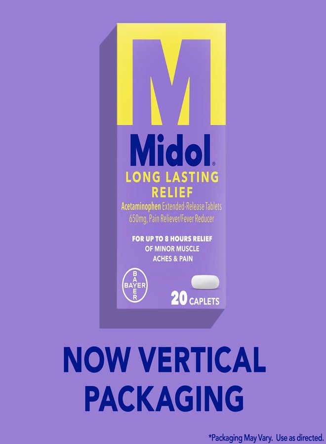 Midol Long Lasting Relief 20ct: Midol Long Lasting Relief, Menstrual Symptom Reliever & Fever Reducer, Caplets with Acetaminophen for Menstrual Pain Relief - 20 Count (Packaging May Vary) - Image 2